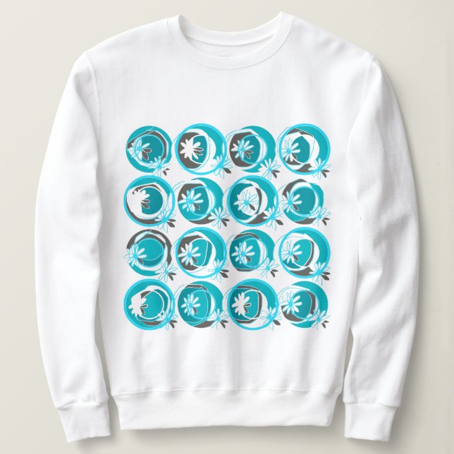 Camiseta Círculos de Destaque Flores de Fundo Branco-Teal (Frente do Design)