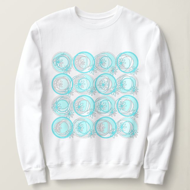 Camiseta Círculos de Destaque Flores de Fundo Turquesa Bran (Frente do Design)