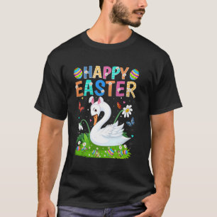 Camiseta Cisne Feliz Páscoa Caça ao Ovo Coelho Orelha Pásco