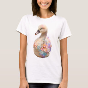 Camiseta Cisne Pastel Iridescente Aquarela Mulheres