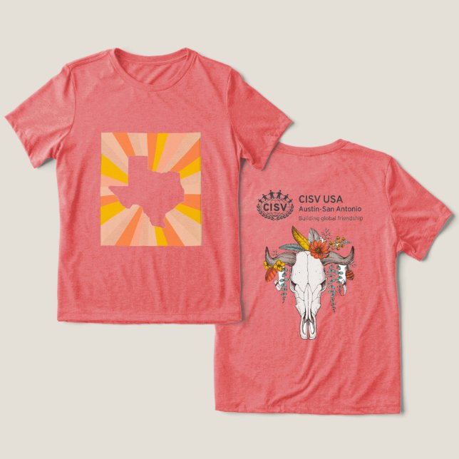 Camiseta CISV Austin Decorative Cattle Skull, Mulheres (Design Frente e Verso)