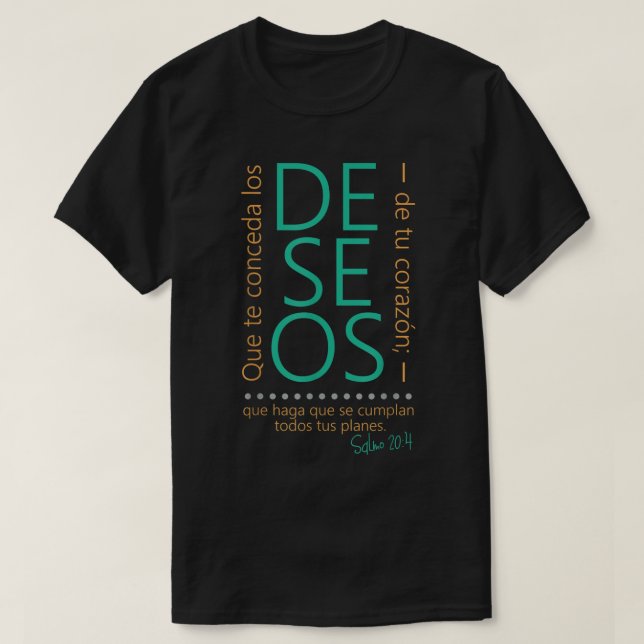 Camiseta Citação Cristã Espanhola Salmo 204 (Frente do Design)