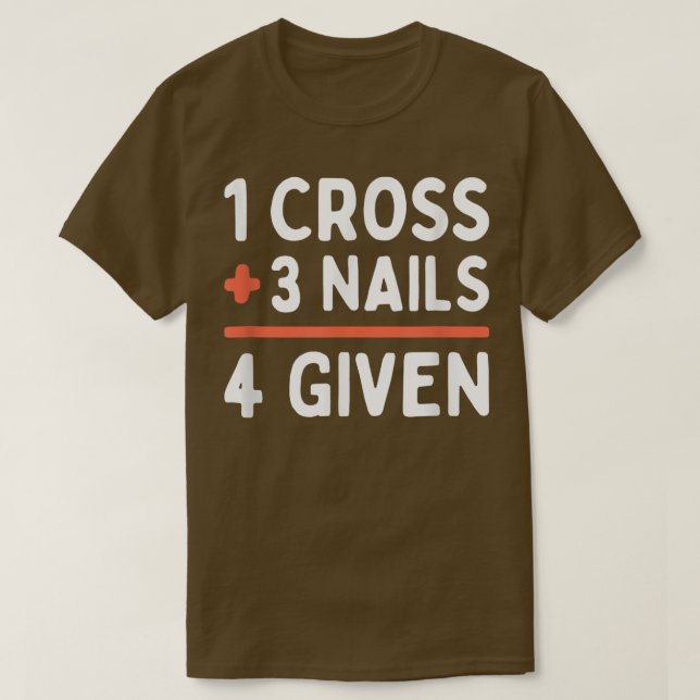 Camiseta Citação Cristã Perdada 1 Cruz + 3 Unhas = 4 (Frente do Design)