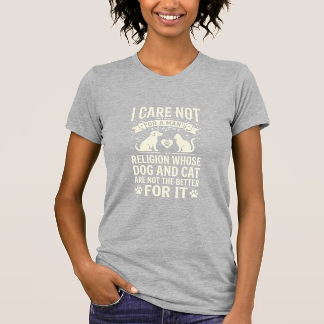 Camiseta Citação da Religião de Cachorro e Gato (Frente)