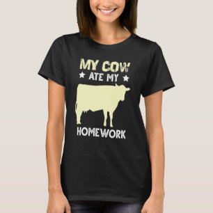 Camiseta Citação de desculpa de vaca comendo lição de casa 
