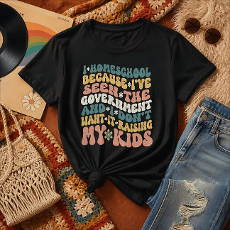 Camiseta Citação de Ensino em Casa Estilo Retro Cores de Te