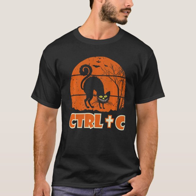 Camiseta Citação de Gato de Halloween Ctrl+c Halloween Lega (Frente)