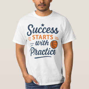 Camiseta Citação de Motivação de Basquete Prática Sucesso