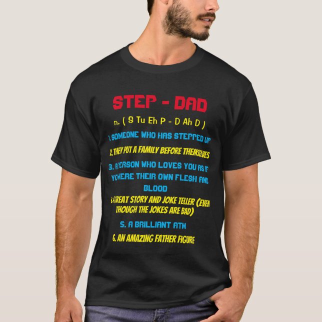 Camiseta Citação de Padrasto de Tipografia Preto (Frente)