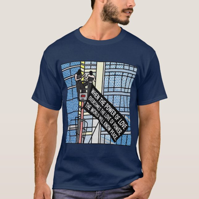 Camiseta Citação de Paz Inspiradora Poder do Amor Quadrinho (Frente)