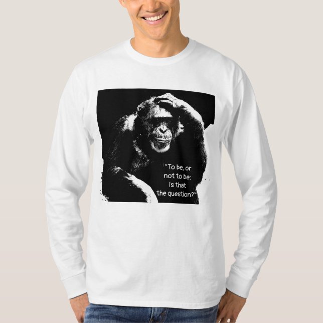 Camiseta Citação de Pop de Arte Pensando Macaco Longa Capa  (Frente)