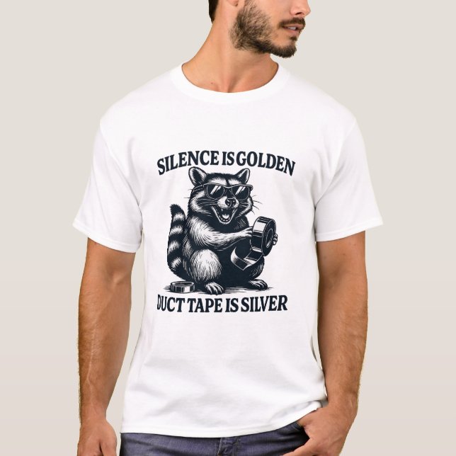 Camiseta Citação de Prata de Fita de Duto Raccoon (Frente)