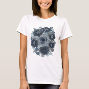 Camiseta Citação de Rosas Azuis Cinza Vibrante e Diamantes