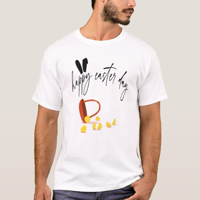 Camiseta Citação do Dia Feliz da Páscoa Cesta de Ovos Caça  (Frente)