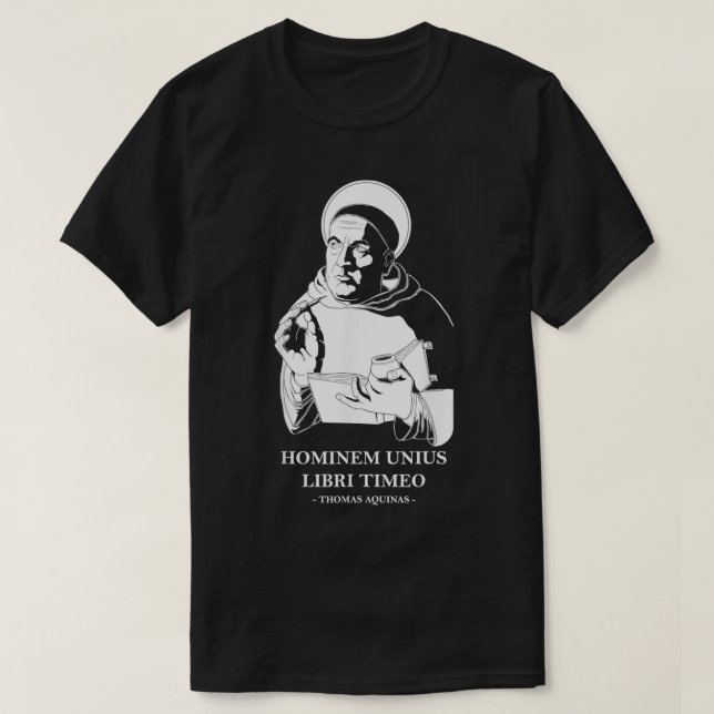 Camiseta Citação do Filósofo Unius Libri Thomas Aquinas (Frente do Design)
