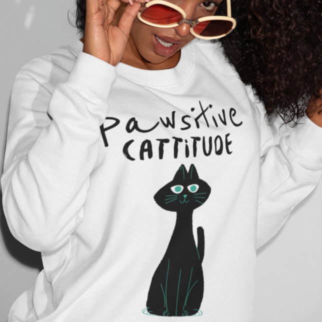 Camiseta Citação do Gato Humor Pun Pawsitive Cattitude Dive (Criador carregado)