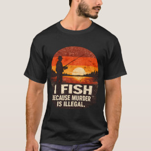 Camiseta Citação Engraçada de Pesca Paisagem do Lago do Pôr