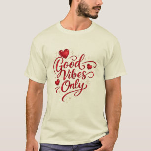 Camiseta Citação Gráfica Positiva com Coração Vermelho e Bo