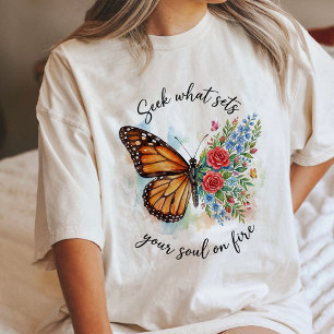 Camiseta Citação Inspiradora de Aquarela Floral Borboleta