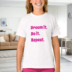 Camiseta Citação inspiradora rosa branco sonhe faça