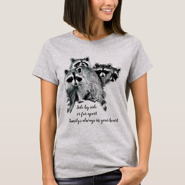 Camiseta Citação Inspirativa da Família Watercolor Raccoon (Frente)