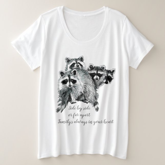 Camiseta Citação Inspirativa da Família Watercolor Raccoon (Frente do Design)