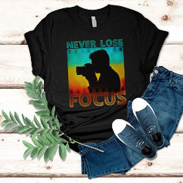 Camiseta Citação Motivacional do Fotógrafo Nunca Foco no Pe