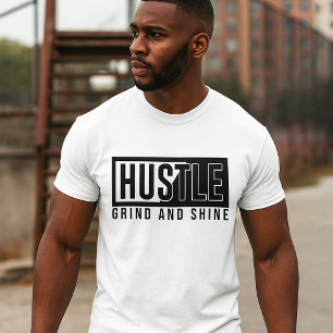 Camiseta Citação Motivacional Hustle Grind e Shine