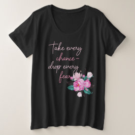 Camiseta Citação tipográfica e flor em rosa