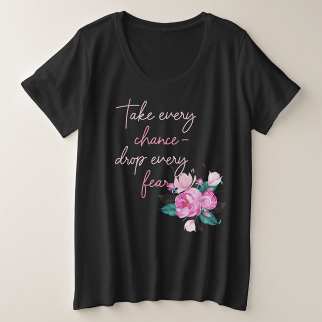 Camiseta Citação tipográfica e flor em rosa (Frente do Design)