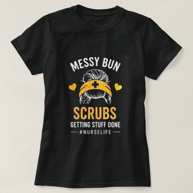 Camiseta Citação Vida de Enfermeira com Coque Desa (Frente do Design)