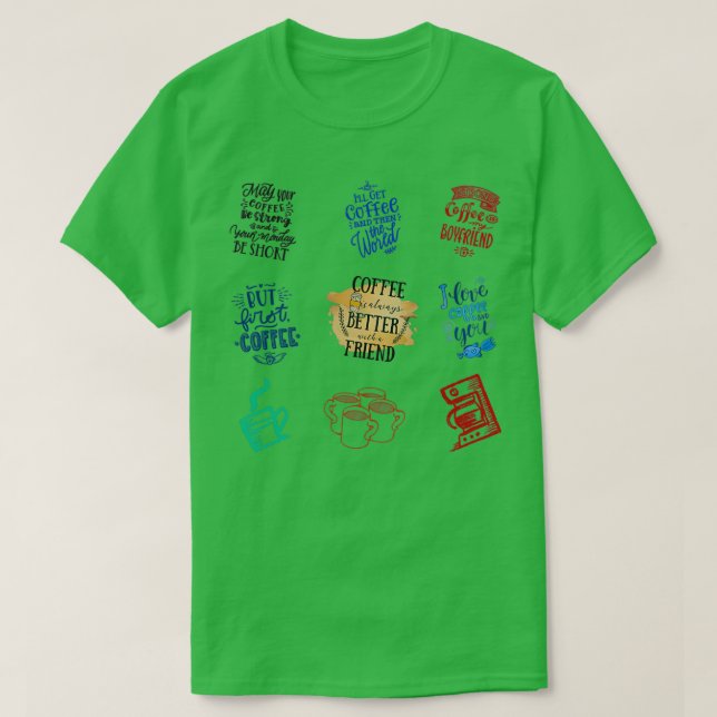Camiseta Citações e ícones de café (Frente do Design)
