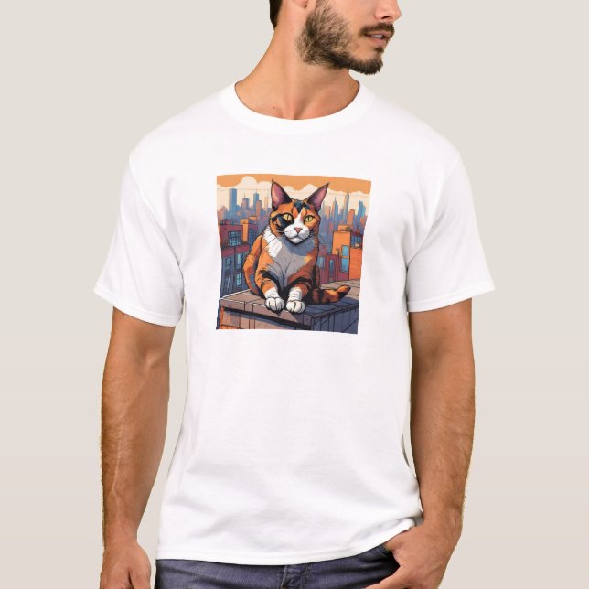Camiseta City Rooftop Cat - Urban Calico Charm (Frente)