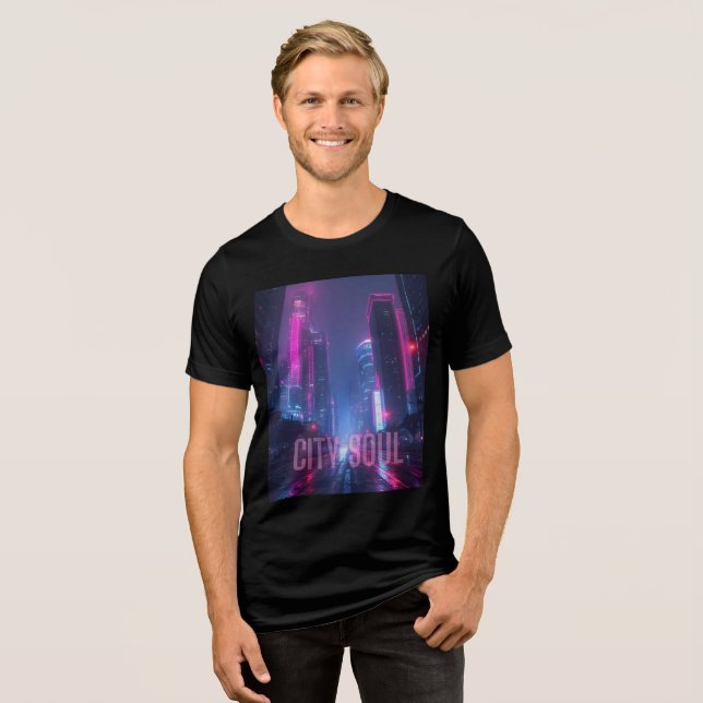 Camiseta CITY SOUL - Neon Cyberpunk Skyline Design (Frente Completa)