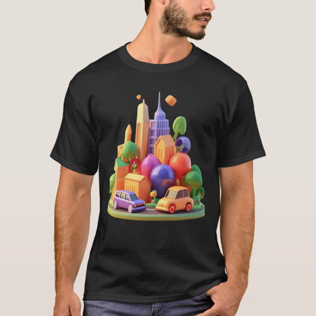 Camiseta city with houses roads cars hospital and Malls gif (Frente)