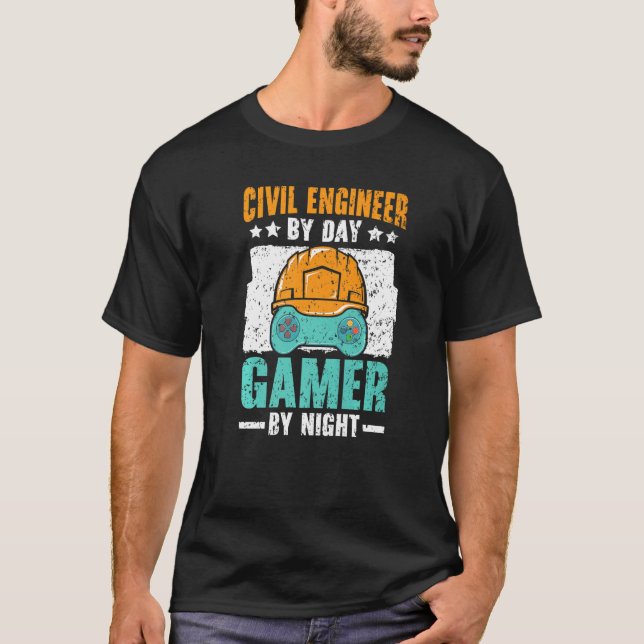 Camiseta Civil Engineer By Day Gamer By Night Video Game   (Frente)