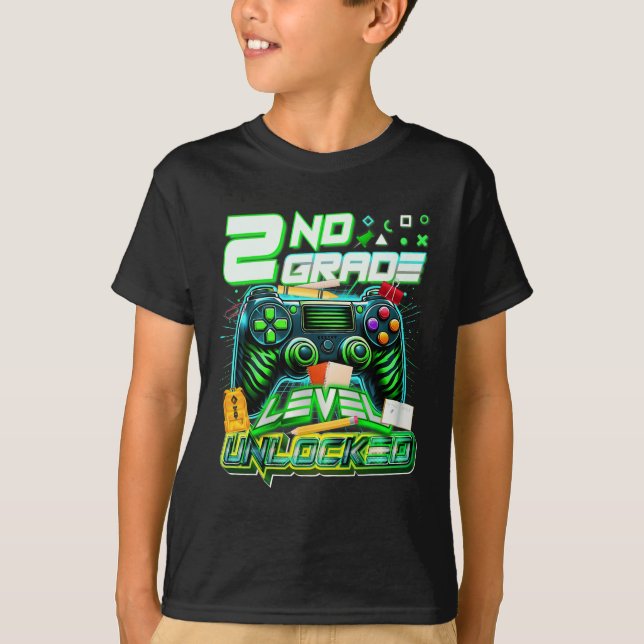 Camiseta Ck To School 2nd Grade Level Unlocked Gamer First  (Frente)