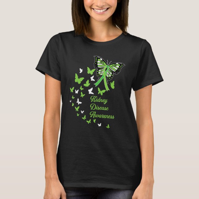 Camiseta Ckd Doença Renal Sensibilização Borboletas Verdes (Frente)
