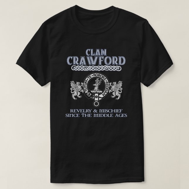 Camiseta Clã Crawford crest escocês clãs surnam escocês (Frente do Design)