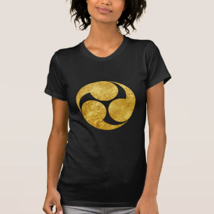 Camiseta Clã japonês Kobayakawa Mon faux gold em preto
