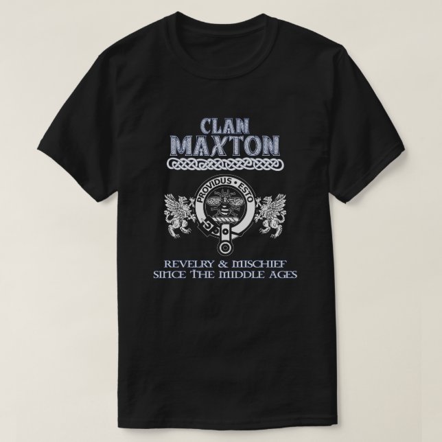 Camiseta Clã Maxton crest clãs escoceses sobrenome escocês (Frente do Design)