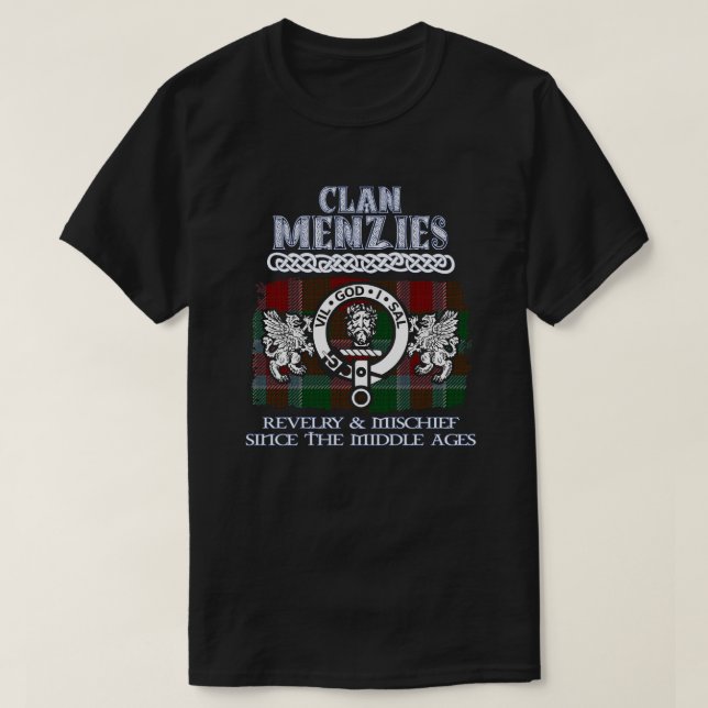 Camiseta Clã Menzies crest clãs escoceses sobrenome escocês (Frente do Design)