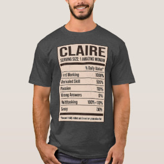Camiseta Claire Nutrition Facts Name Nickname Alias Title F