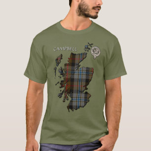 Camiseta Clan Campbell Crest & Hunting Tartan Map