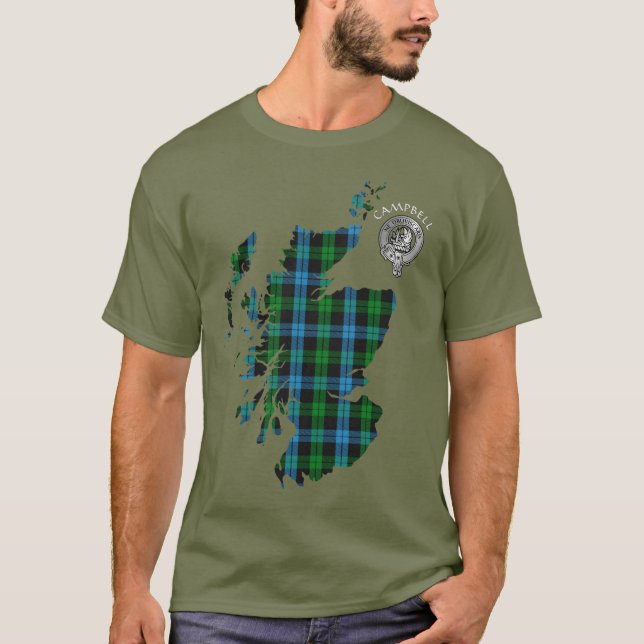 Camiseta Clan Campbell Loch Awe Tartan Map & Crest (Frente)