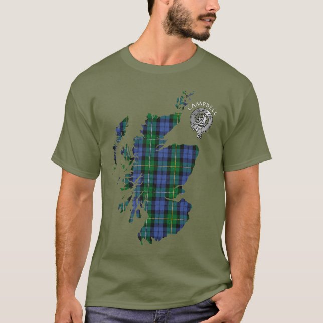Camiseta Clan Campbell Loudoun Tartan Map & Crest (Frente)
