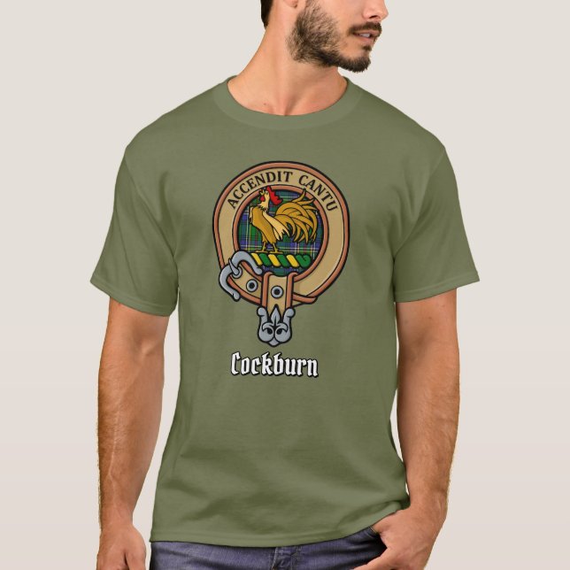 Camiseta Clan Cockburn Crest sobre Tartan (Frente)
