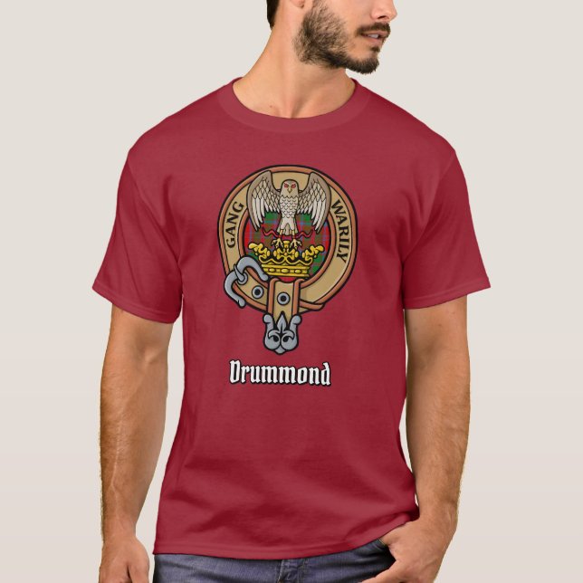 Camiseta Clan Drummond Crest sobre Tartan (Frente)
