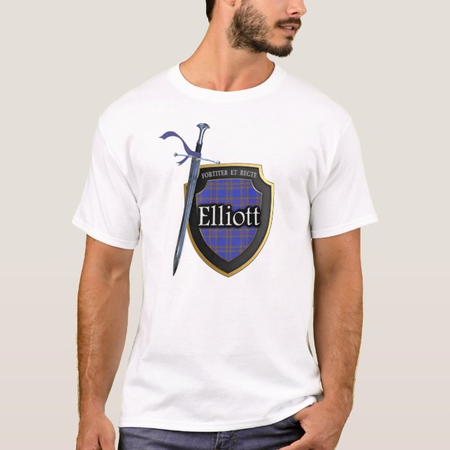 Camiseta Clan Elliott Tartan Scottish Shield & Sword (Frente)