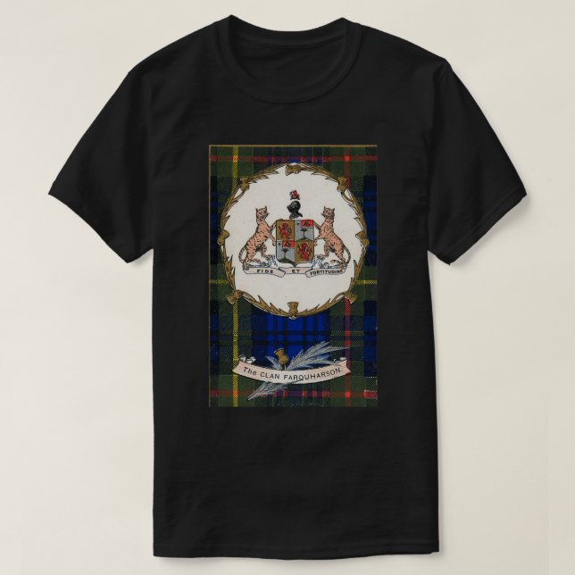 Camiseta Clan Farquharson Vintage Tartan Crest Crachá (Frente do Design)
